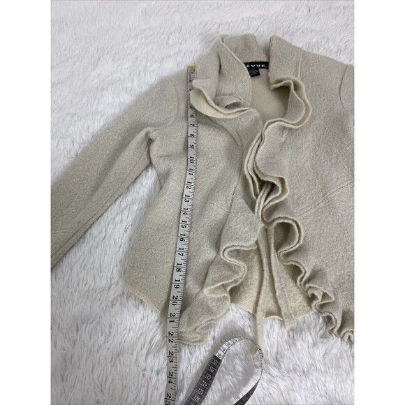 Revue Blazer Jacket Size M Beige Metallic 100% Wool Bow Tie Ruffle Long Sleeves - Picture 10 of 14